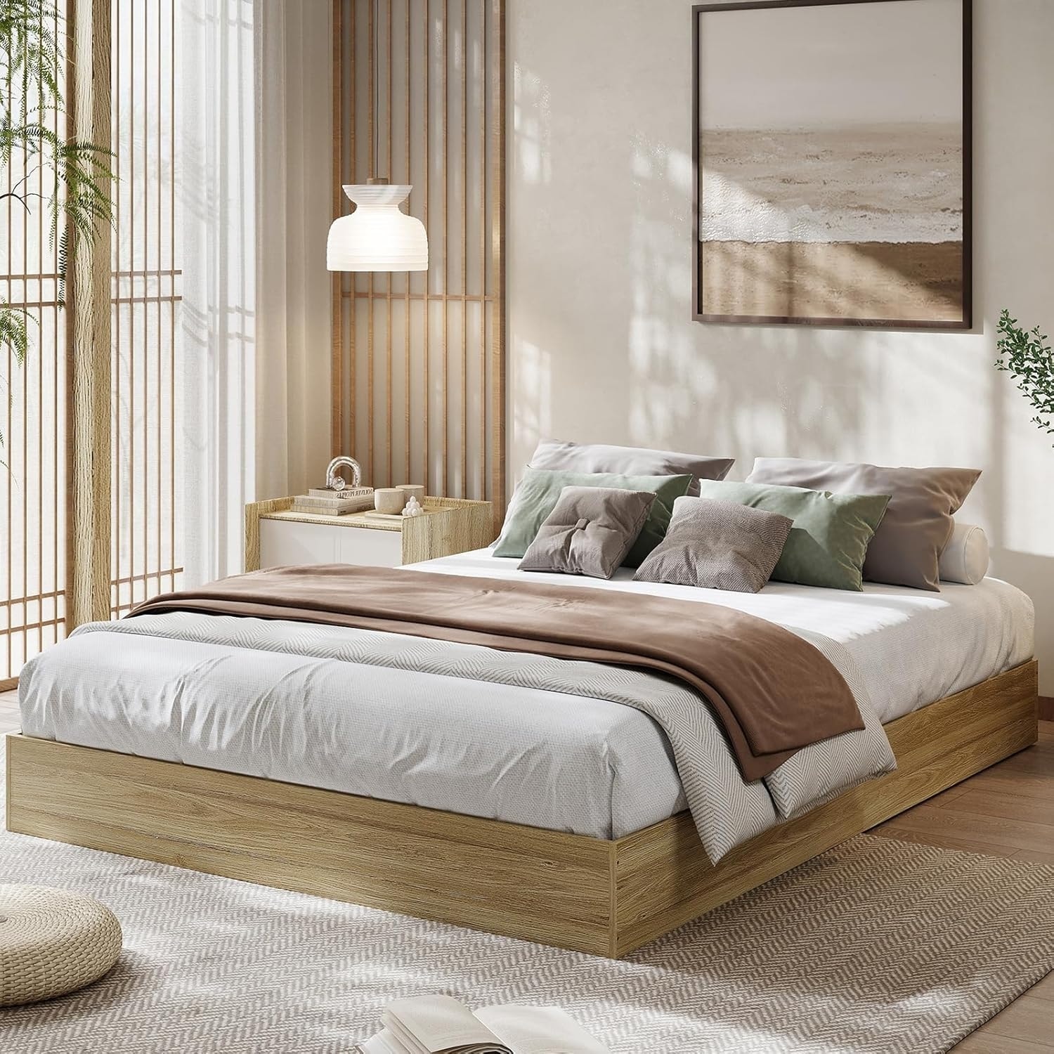 Wood Platform Bed, Floor-Standing Bed Frame, Modern Minimalist Design Bed Frame