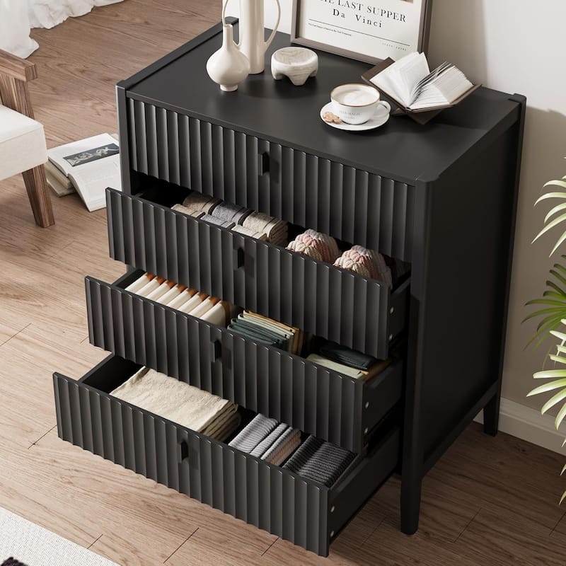 Modern Dresser, Fluted Wood Chest with Deep Drawers for Bedroom, Living Room