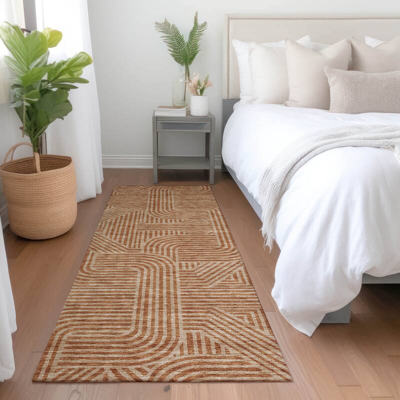 Premium Washable Super Soft Modern Geo Mayfield Rug - Terracotta - 2'3" x 7'6"