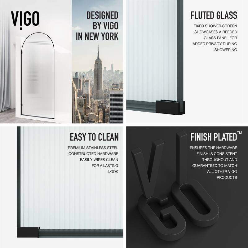 VIGO Arden 34" W x 78" H Frameless Fixed Shower Screen