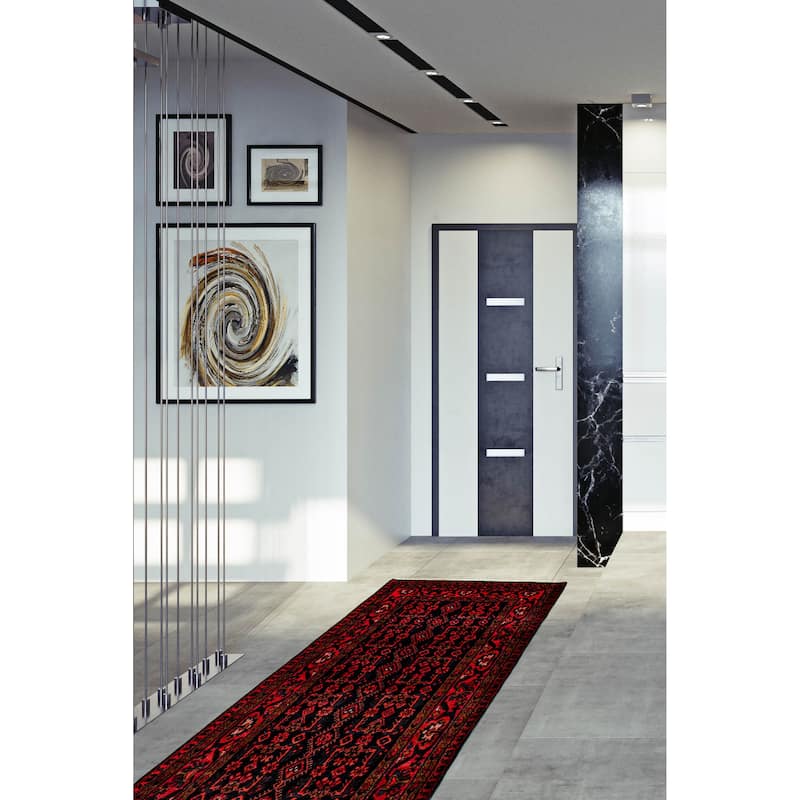 ECARPETGALLERY Hand-knotted Andelz Navy, Orange Wool Rug - 3'9 x 14'0