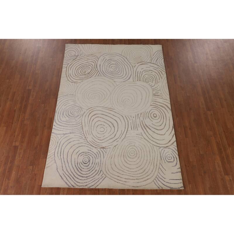 Beige Nepalese Modern Area Rug Handmade Wool Carpet - 6'0" x 8'7"
