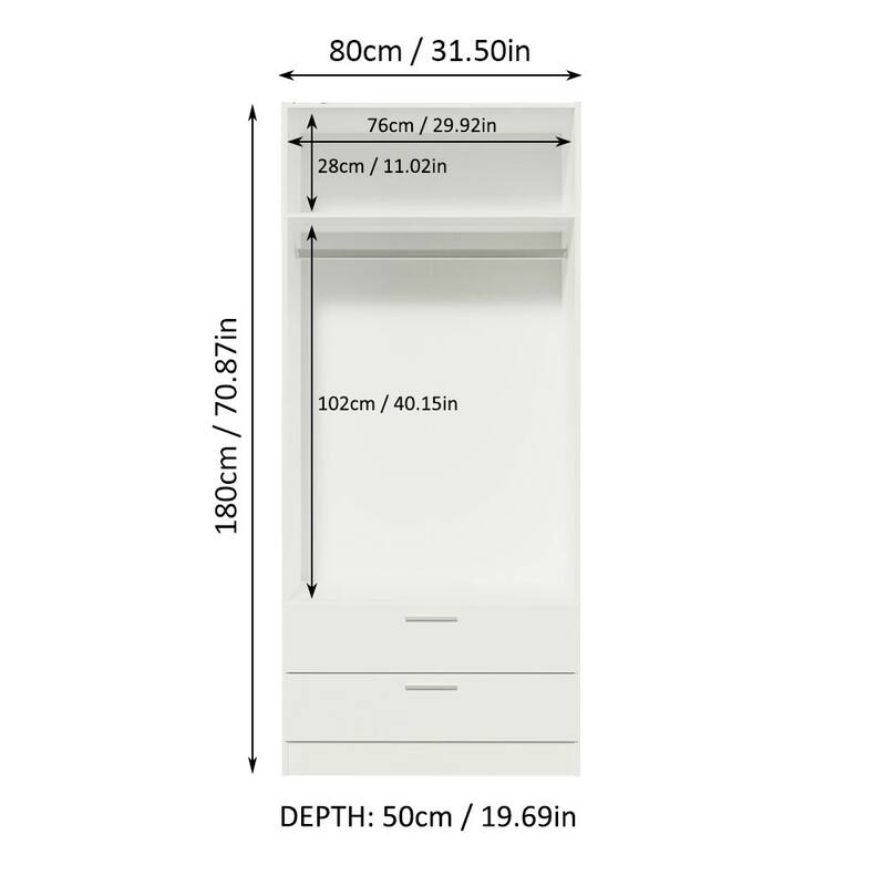Madesa 2 Door 2 Drawer Wardrobe with Hanging Space 31"L