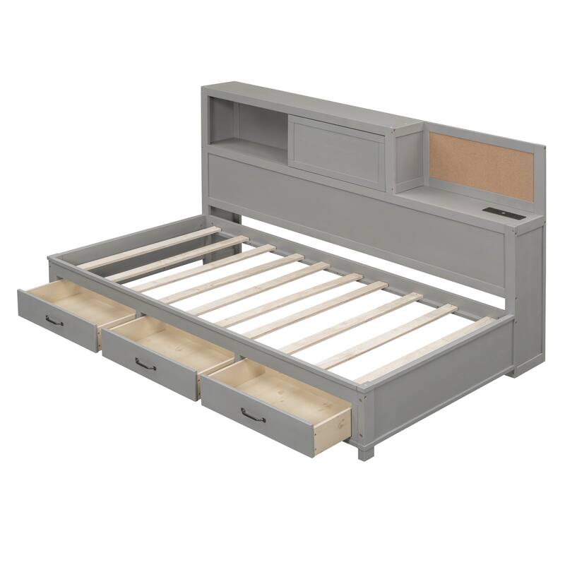 Twin Size Wooden Daybed with 3 Storage Drawers