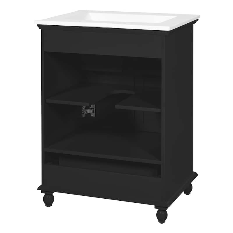 24"Bathroom Vanity with Ceramic Sink, Storage Cabinet with Soft Closing Doors, Bathroom Cabinet with Drawer and Drawer Dividers