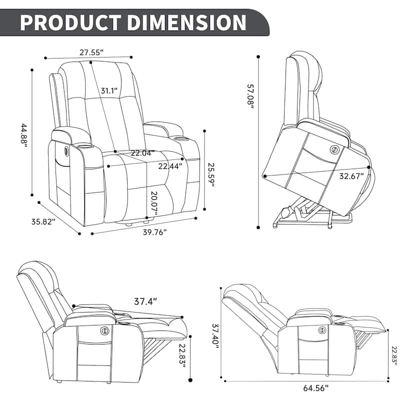 Dual OKIN Motor Power Lift Recliner Chair, Electronic Recliner with Heat & Massage, Sofa Chair with Side Pocket & Cup Holder