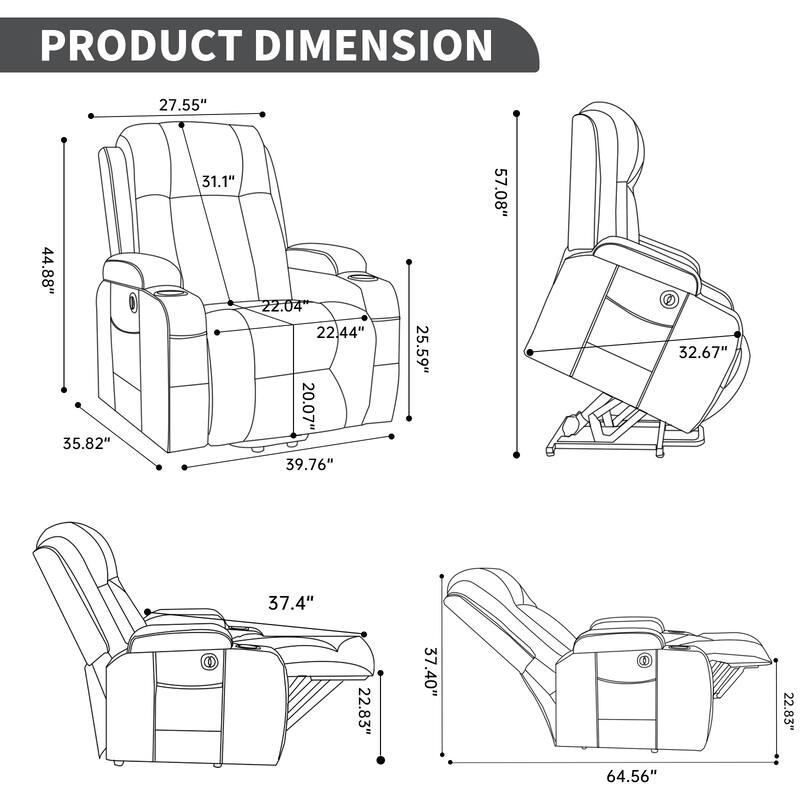 PU Infinite Position Up to 350 LBS Power Lift Recliner Chair for Elderly, Heavy Duty Motion Mechanism