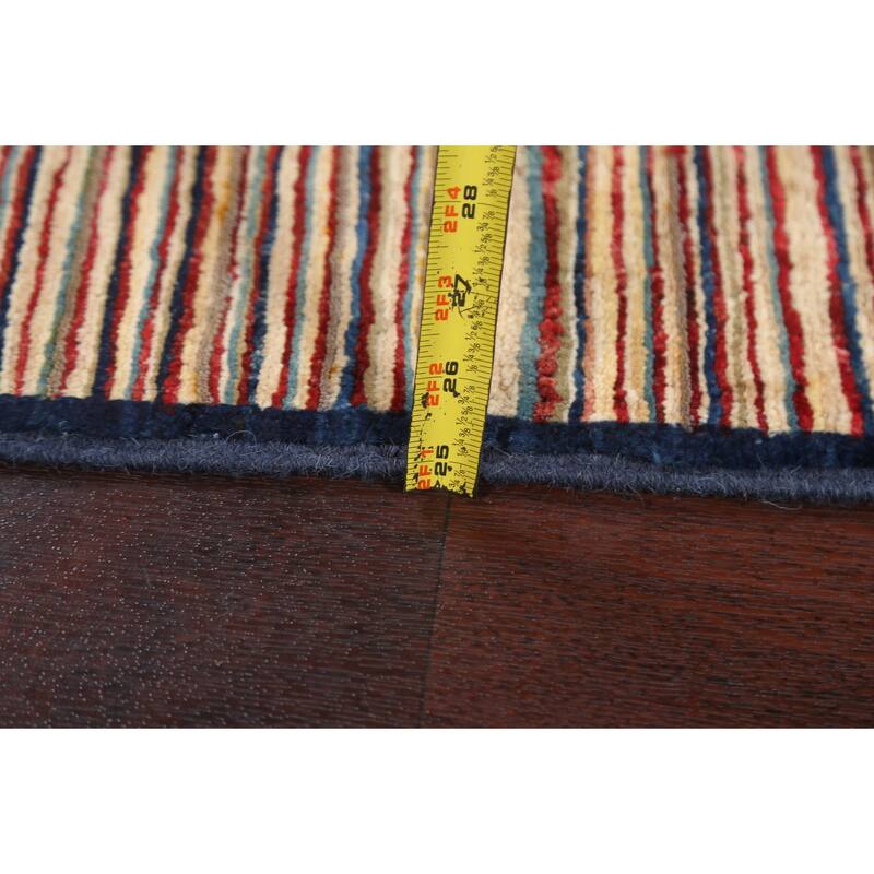 Modern Striped Gabbeh Kashkoli Oriental Wool Area Rug Handmade Carpet - 2'9" x 3'10"