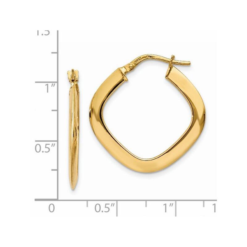 Curata 14k Yellow Gold 25x1.5mm Polished Tapered Square Hoop Earrings
