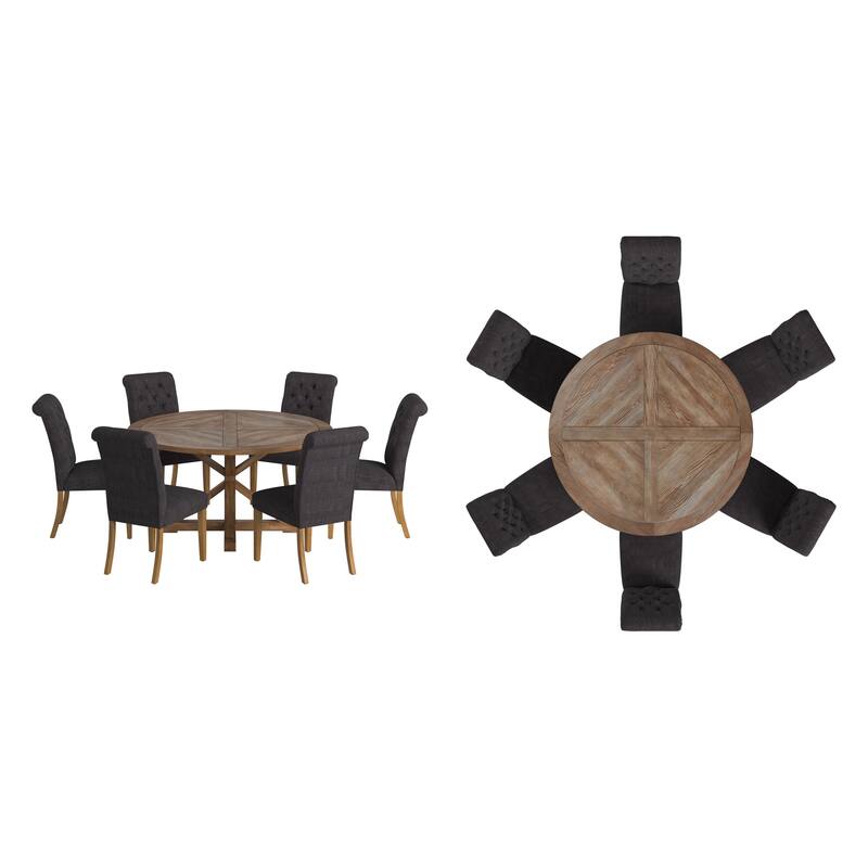 Krakova X-Base Round Table With Premium Tufted Rolled Back Parsons Chairs Set