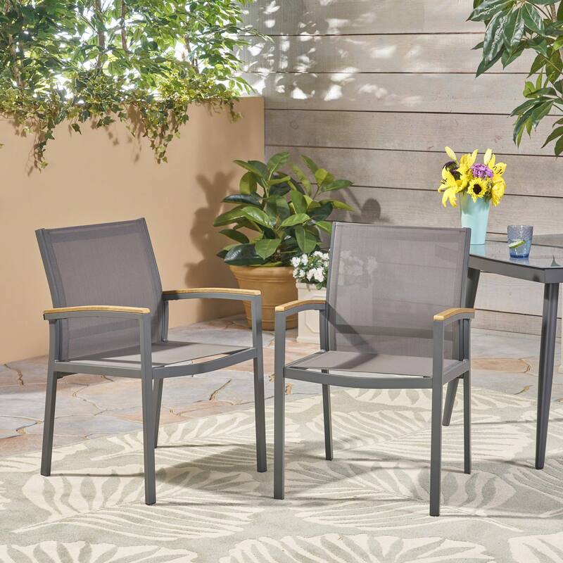 Roomfitters Outdoor Dining Chair with Aluminum Frame, Comfortable Patio Seating for Garden or Balcony Spaces, Grey