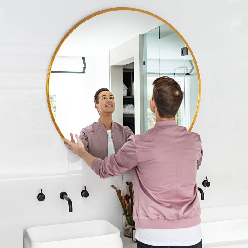 Classic Round Accent Bathroom Mirror Metal Frame Hanging Wall Mounted Circle Mirror for Wall Decor Vanity Entryway Living Room