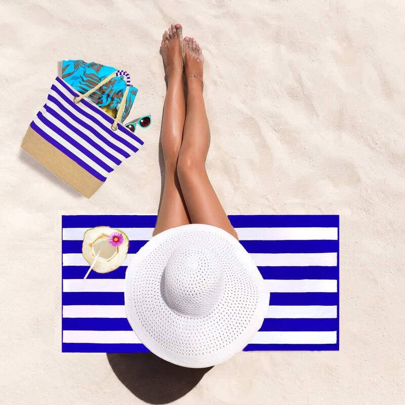 3 Piece Set Cabana Stripe, Two Beach Towel Set 32 x 62 Plus a Striped Beach Bag
