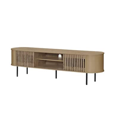 Brandon TV Stand Media Console, Shelf 2 Cabinets, Beige Wood, 71 Inch