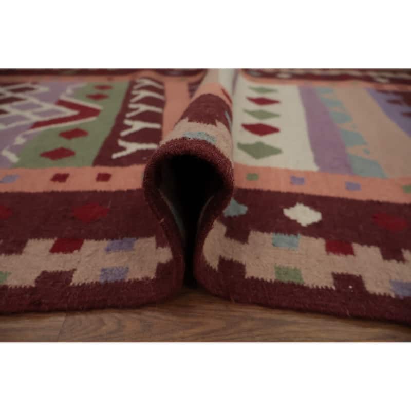 Hand Woven Oriental 100% Wool Carpet Southwestern Tribal Multi-Colored Kilim Runner Rug - 9' 10'' X 3' 2''