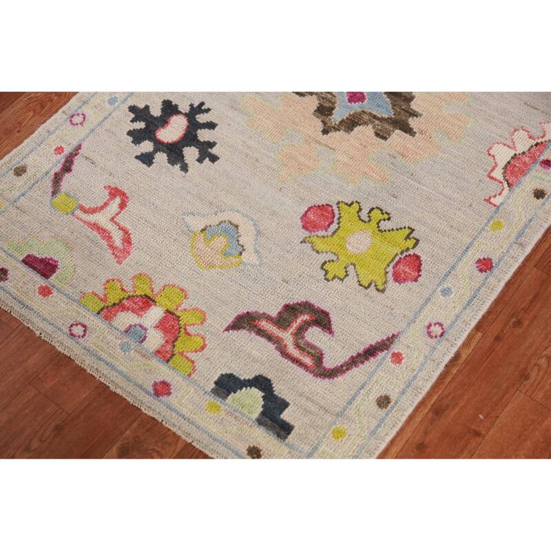 Hand Knotted Oriental 100% Wool Carpet Transitional All-Over Beige & Ivories Oushak Runner Rug - 9' 11'' X 2' 9''