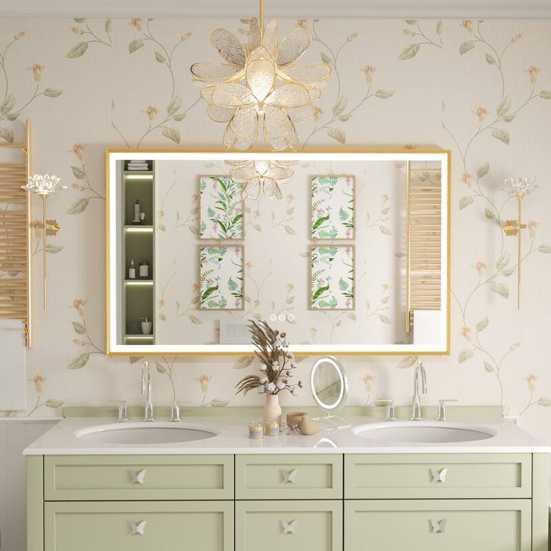 Gold Aluminium Alloy Frame Illuminated LED Bathroom Mirror