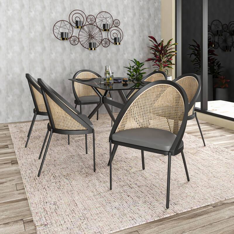 Urbane Modern Stylish Dining Chair with Vinyl Fabric Seat and Wicker Back for Dining Room & Kitchen, Set of 4
