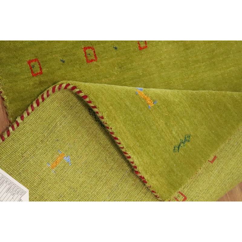 Hand Knotted Oriental 100% Wool Carpet Tribal Animal Pictorial Green Gabbeh Area Rug - 3' 9'' X 2' 0''