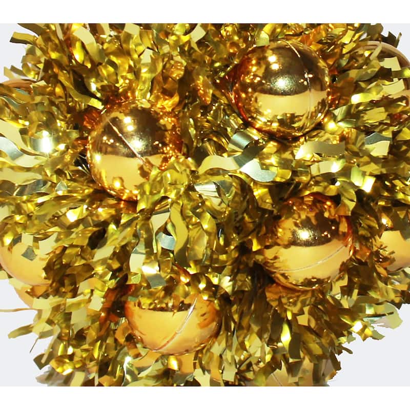 5" Hanging Tinsel Berry Christmas Metalic Ball Ornament, Gold, Set of 3 - 5