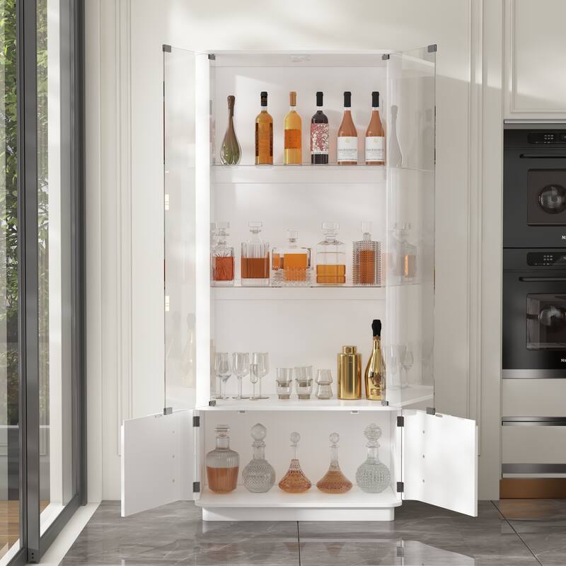 Modern Kitchen Cabinet Wine Bar Buffet with White Light & USB Port
