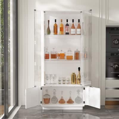 Modern Kitchen Cabinet Wine Bar Buffet with White Light & USB Port