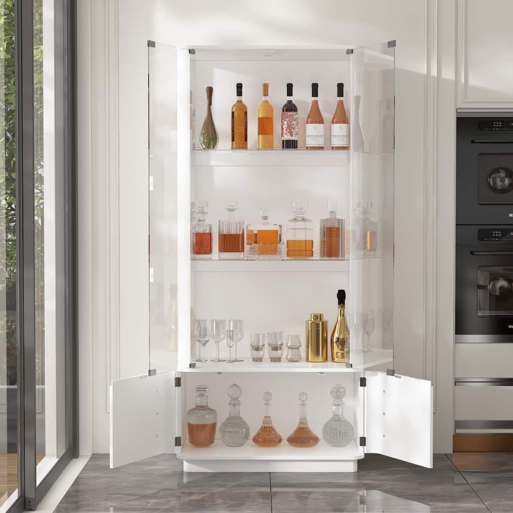 Modern Kitchen Cabinet Wine Bar Buffet with White Light & USB Port