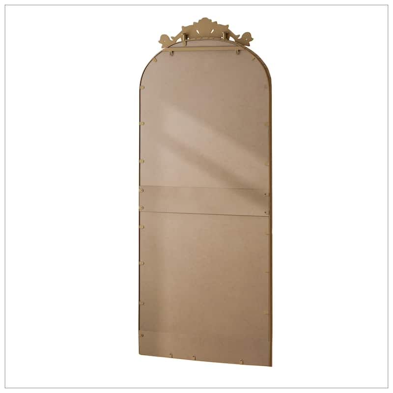 58"x24" Arched Full Body Mirror with Vintage Ornate Carved Applique