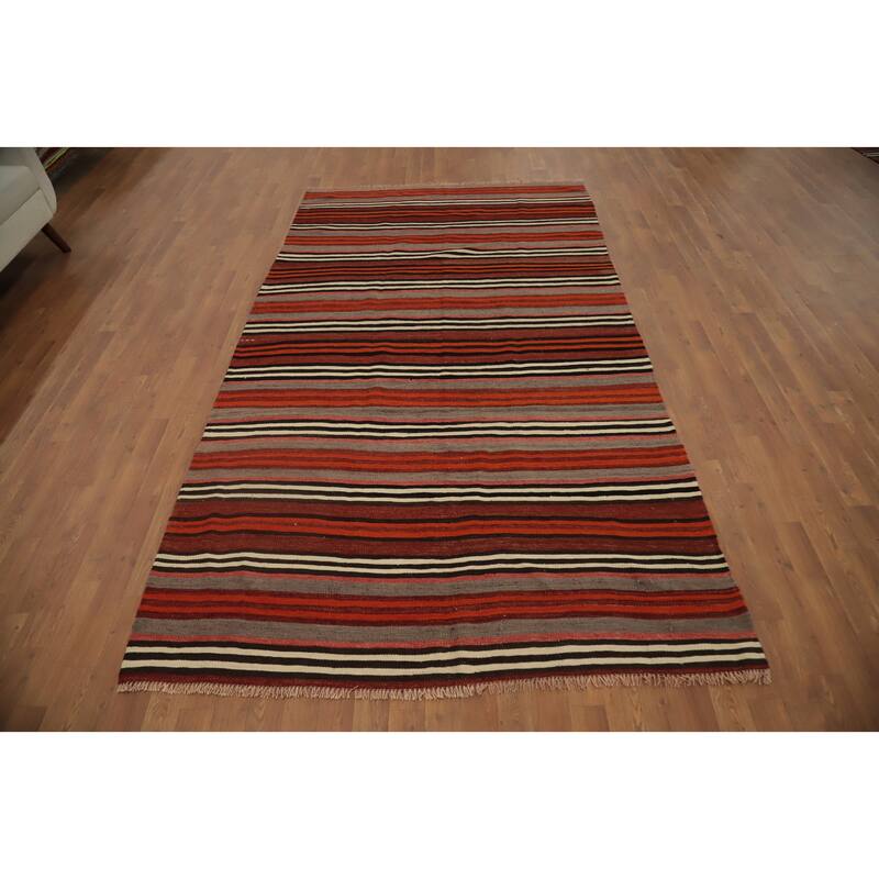 Hand Woven Oriental 100% Wool Carpet Southwestern Geometric Multi-Colored Kilim Area Rug - 9' 3'' X 5' 3''