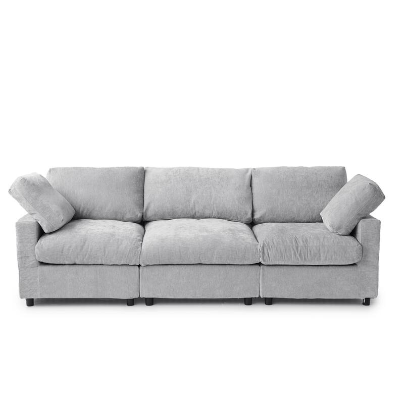 Minimalist 3-Seater Sofa Chenille Upholstered Modular Sectional Couch Removable Cover, Spring Cushions, Solid Wood Frame