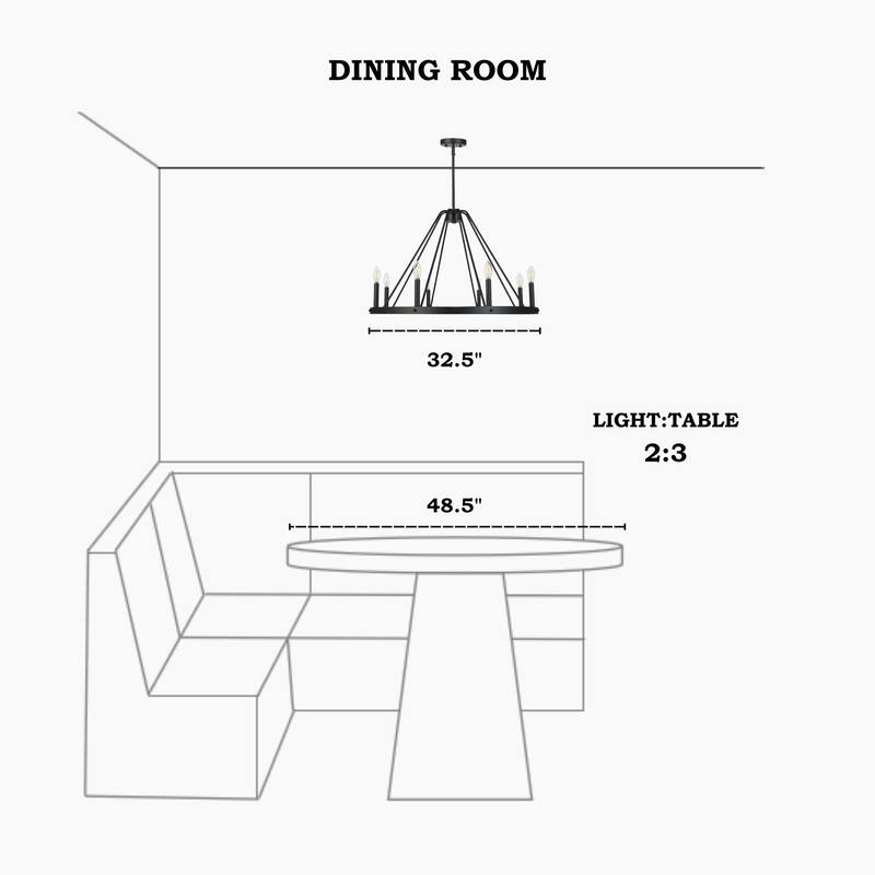 Modern Classic 8-Light Chandelier Matte Black Circular Light Fixture for Dining Room - 32.5 " × 20.5 "