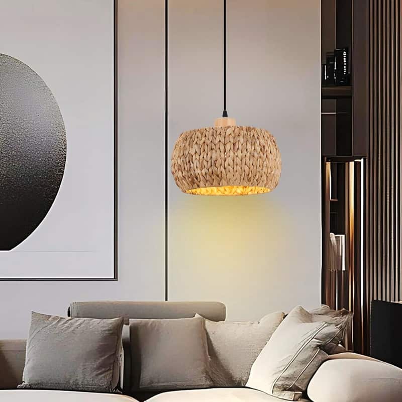 12 Inch rattan lighting Hyacinth, boho kitchen island lights rattan, seagrass, woven pendant light