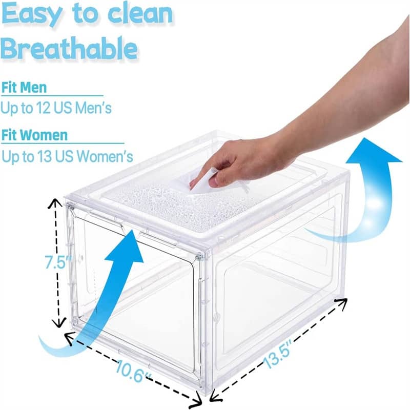 6 Pack Large Drop Front Shoe Boxes with Magnetic Door