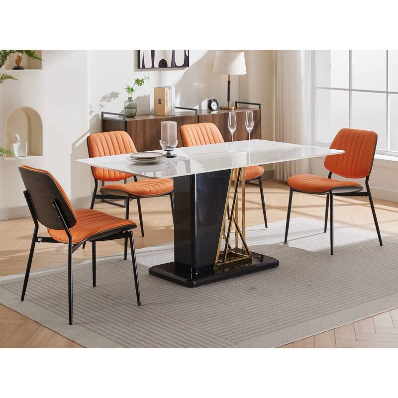 Dining Chairs Set of 2, PU Leather Upholstered Chairs, Kitchen Chairs with Bentwood Back, Metal Legs & Adjustable Foot