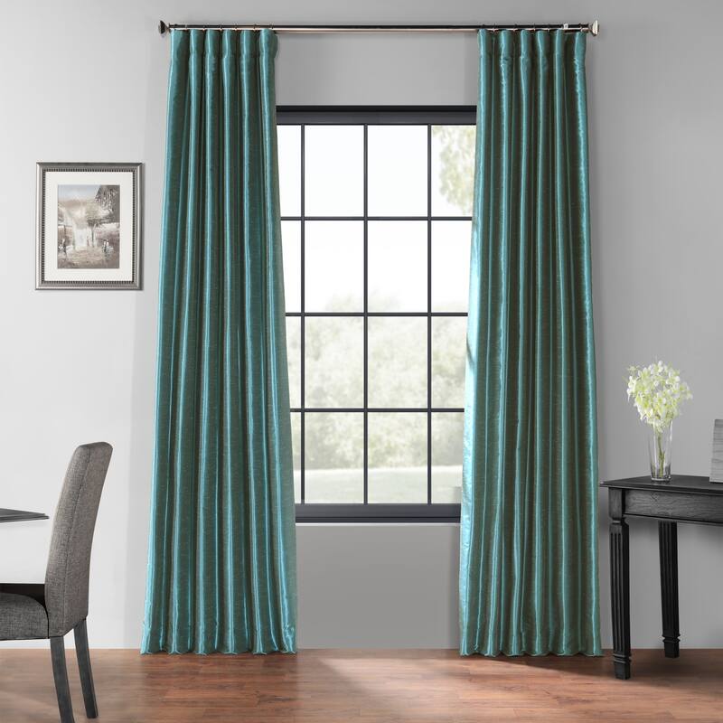 Exclusive Fabrics Blackout Textured Faux Dupioni Silk Curtains (1 Panel) - Luxurious Elegance and Superior Light Control - 50 X 108 - Peacock