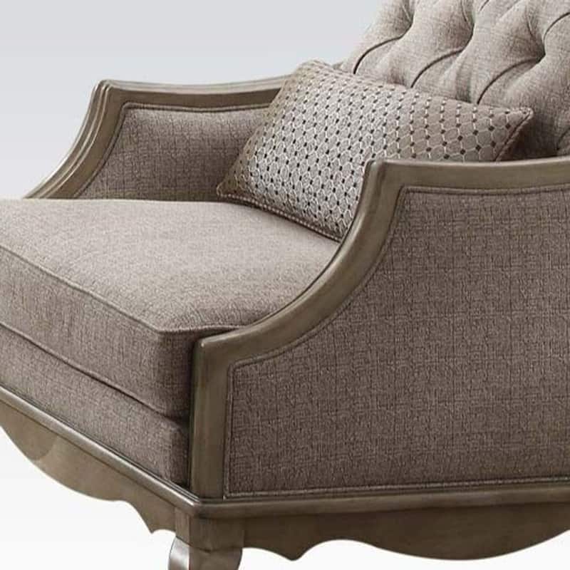HomeRoots 38" Beige Fabric And Black Tufted Arm Chair - 37