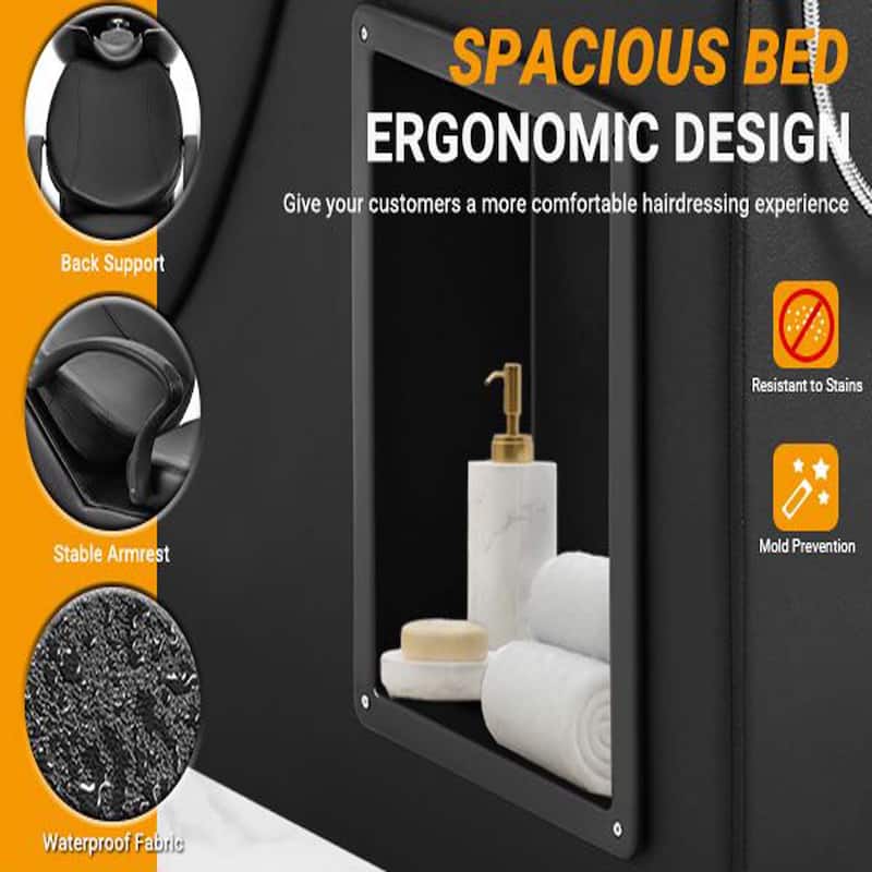 ABS Plastic Shampoo Bowl Sink Chair for Spa Beauty Salon - Black