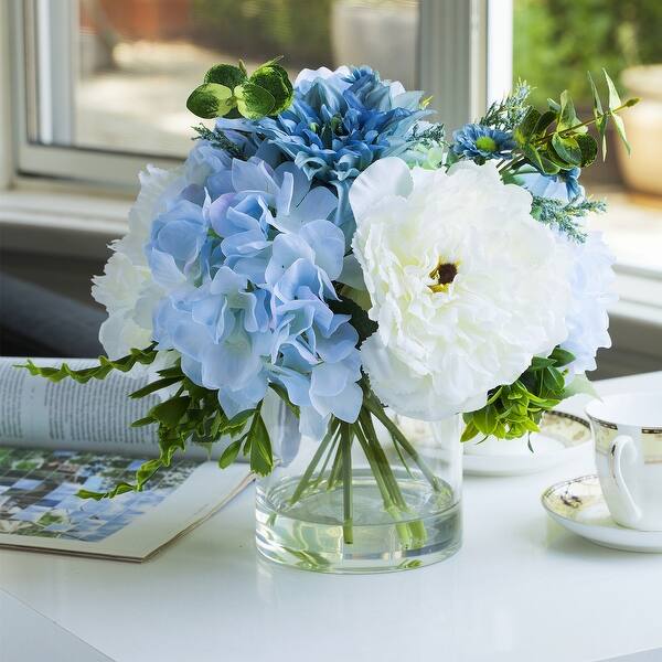LADADA Fake Peony Flowers in Ceramic Vase,Faux Hydrangea Flower Arrangements for Home Decor Artificial Flowers with Vase LADADA Fake Peony Flowers in Ceramic Vase,Faux Hydrangea Flower Arrangements for Home Decor Artificial Flowers with Vase