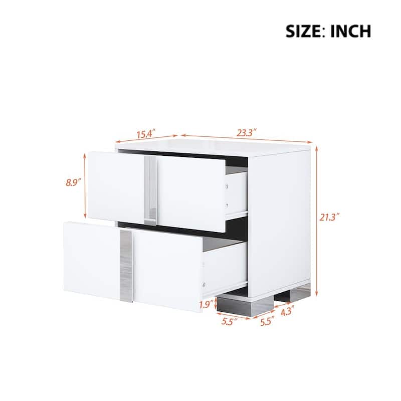 Elegant Nightstand with Metal Handle,Mirrored Bedside Table with 2 Drawers