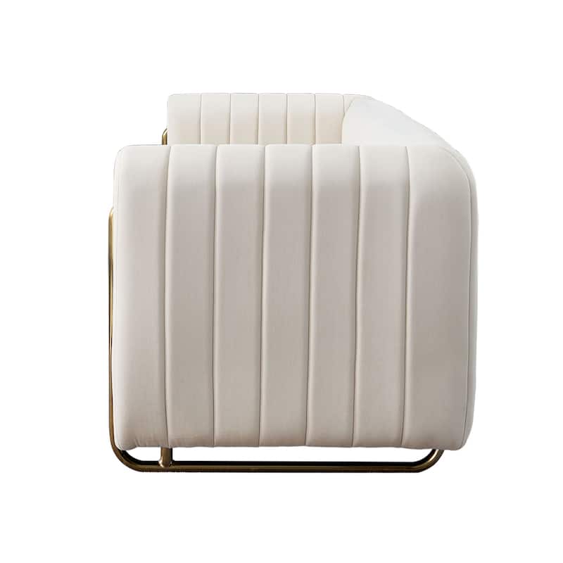 Modern Velvet Sofa with Deep Tufting, Gold Metal Legs, Elegant Living Room Accent, 84.25" Length
