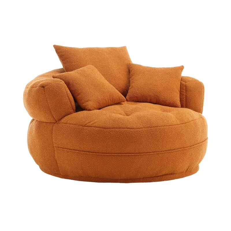 Boucle Upholstered Tufted Barrel Accent Living Room Chair With Toss Pillows