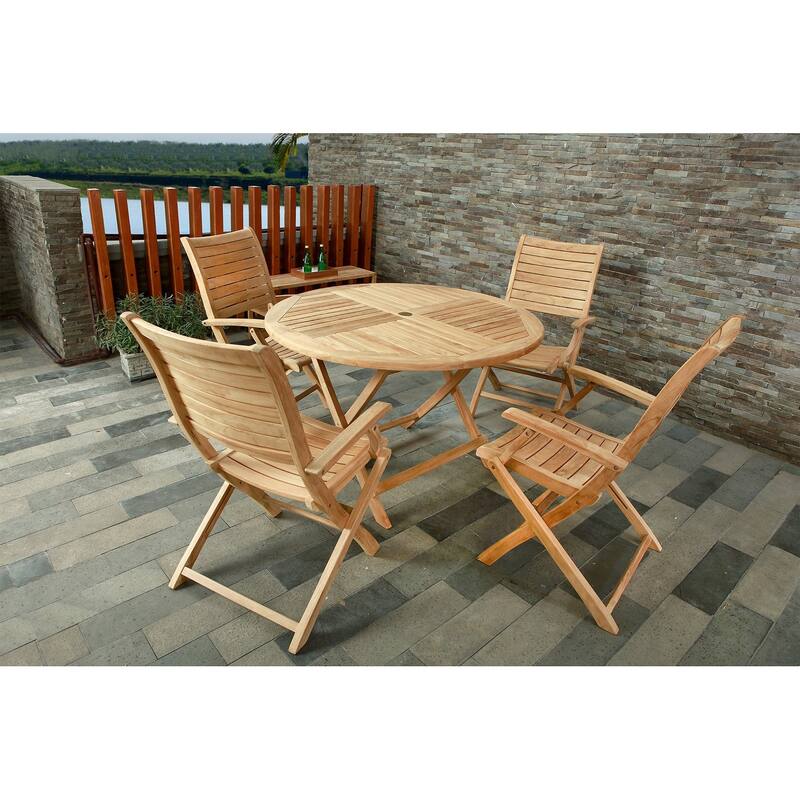 Nordic Style Natural Teak Wood Outdoor Folding Dining Chair with Arm Rests - N/A