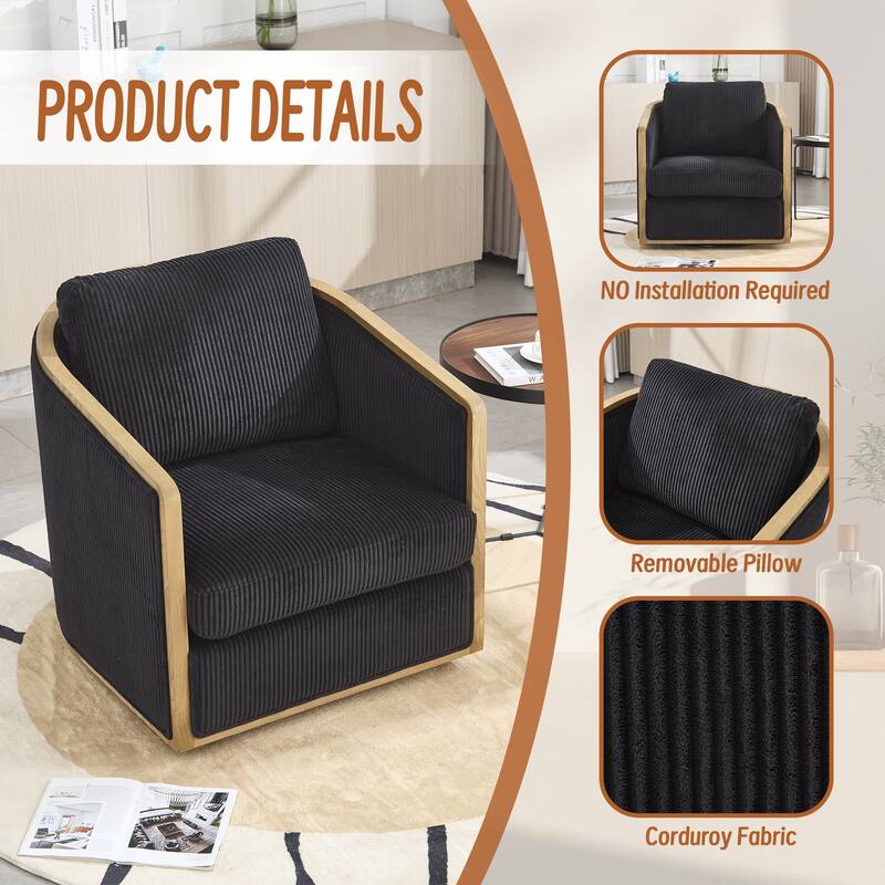 Corduroy Barrel Chair, Comfortable Living Room Accent Sofa Chair, 360 Degree Swivel Side Club Chair Leisure Arm Chair