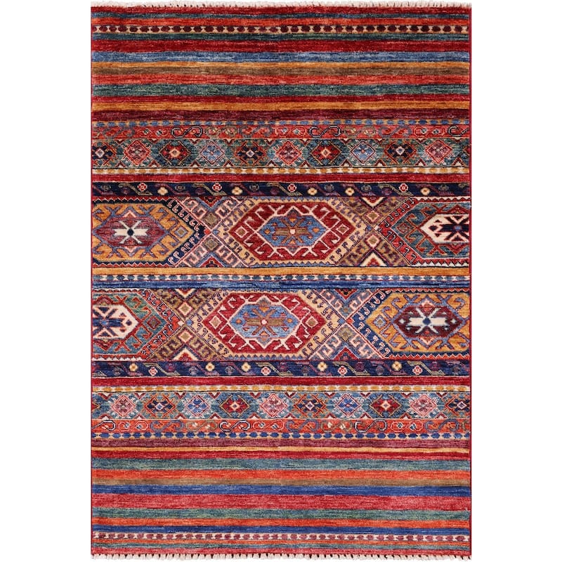 Golden Nile Khorjin Persian Gabbeh Hand Knotted Wool Rug - 3' 4" X 4' 10"