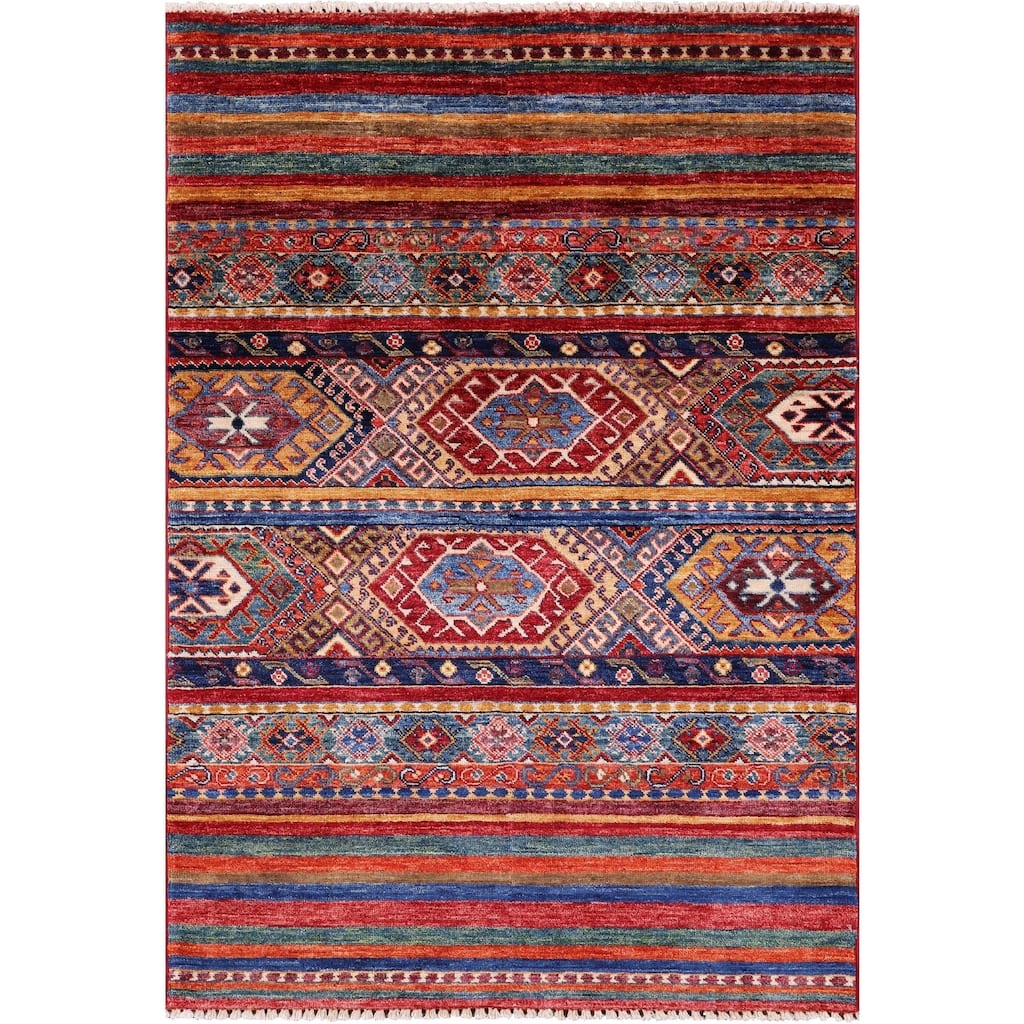 Golden Nile Khorjin Persian Gabbeh Hand Knotted Wool Rug - 3' 4" X 4' 10"
