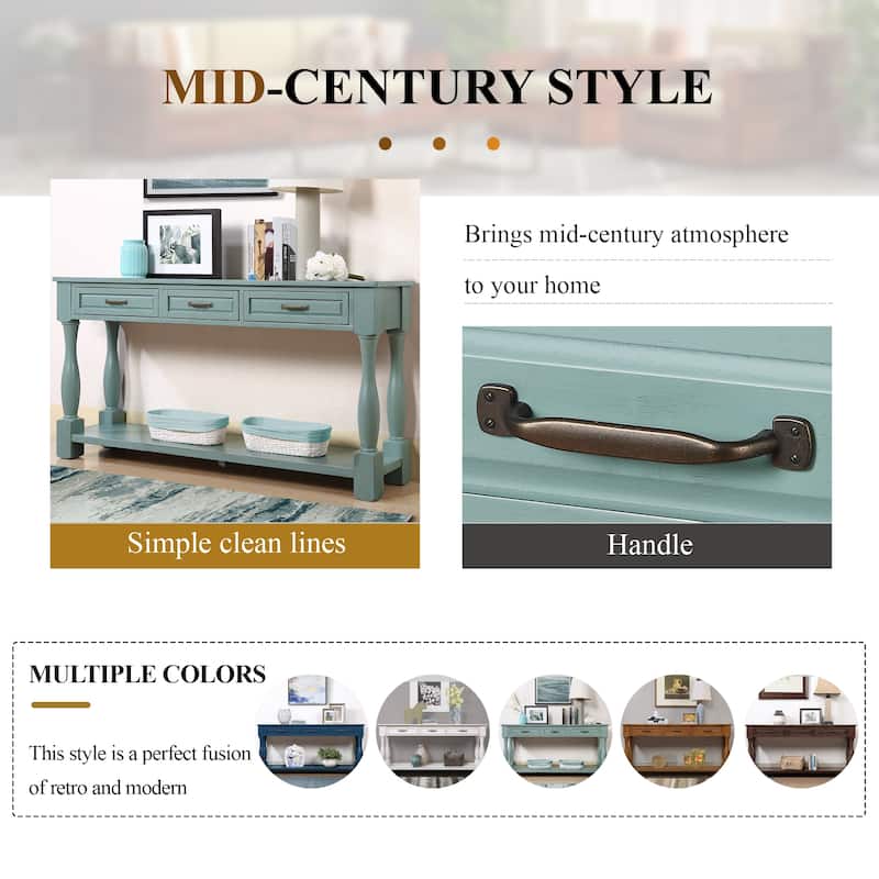 Long Wood Console Table with 3 Drawers and 1 Bottom Shelf