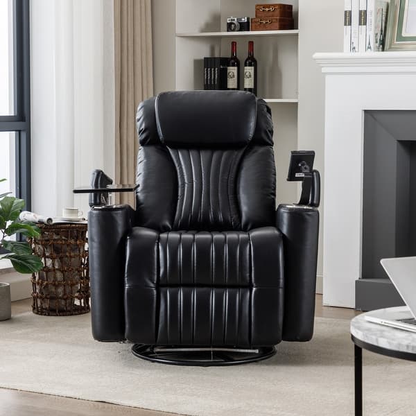 slide 2 of 16, PU Leather Power Recline with LED Light Strip, Home Theater Seating Black