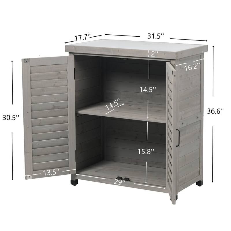 GDF Studio - Outdoor Wooden Potting Bench with Metal Tabletop Workstation and Storage Cabinet