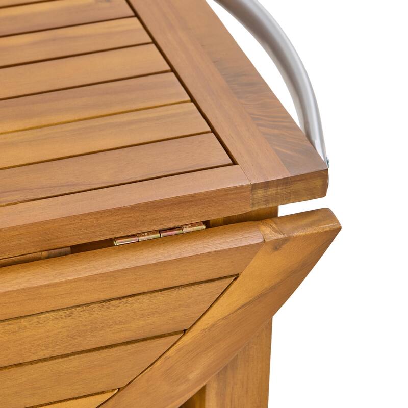 Christopher Knight Home - Teakline Outdoor Acacia Wood Bar Cart with Foldable Tabletop & Removable Trays