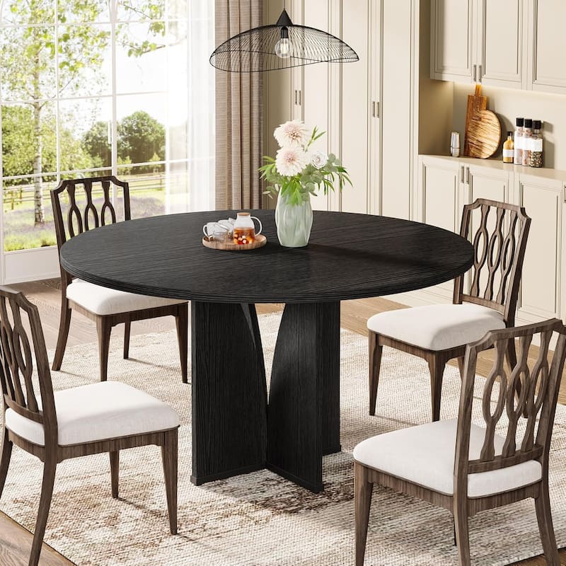 39.4-inch Wood Round Kitchen/Dining Table for 4 People Dining/Living Room - Black